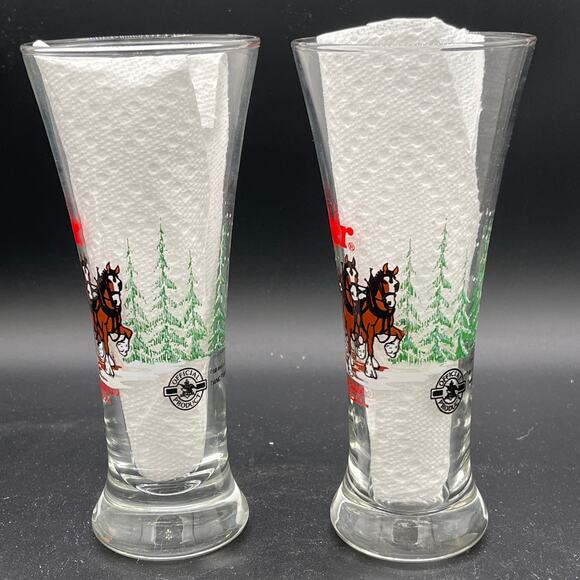 Budweiser Clydesdales Pilsner Beer Glasses 1996 Set of Two - Picture 5 of 8